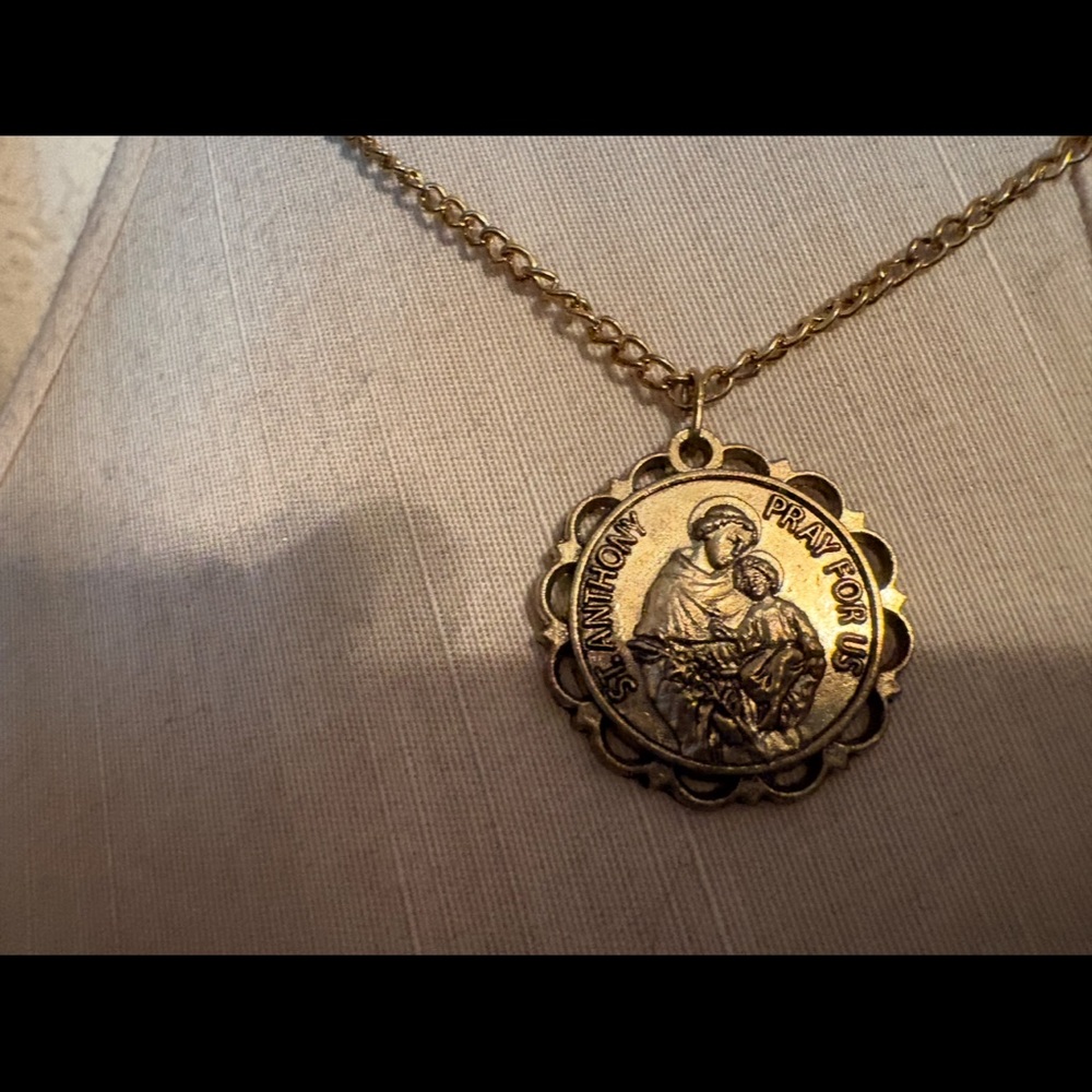Gold Pendant Necklace St Anthony necklace